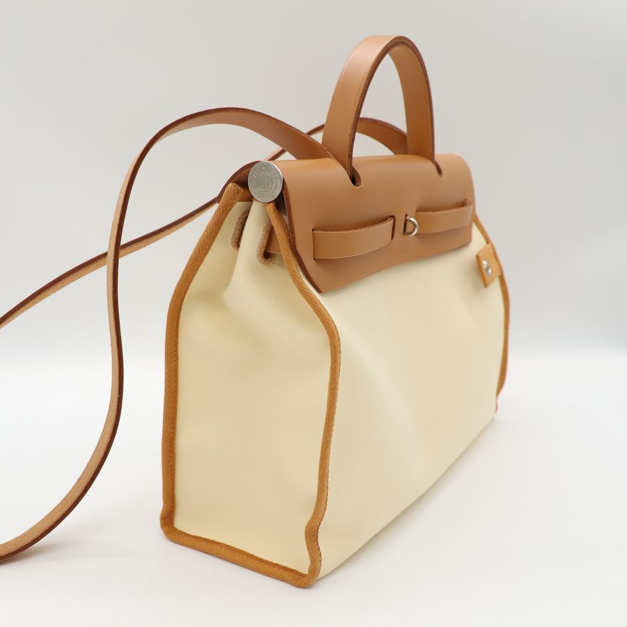 Hermes Herbag Zip 31 鵝黃/棕 拚色 銀扣外縫包邊 D刻-6