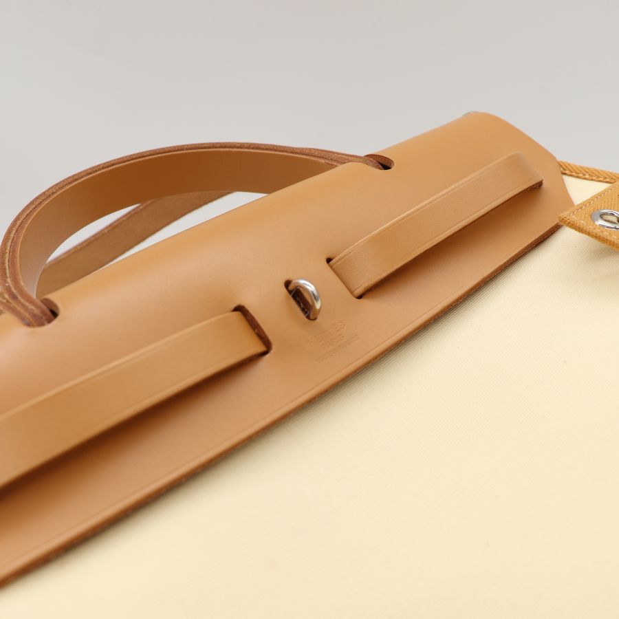 Hermes Herbag Zip 31 鵝黃/棕 拚色 銀扣外縫包邊 D刻-8