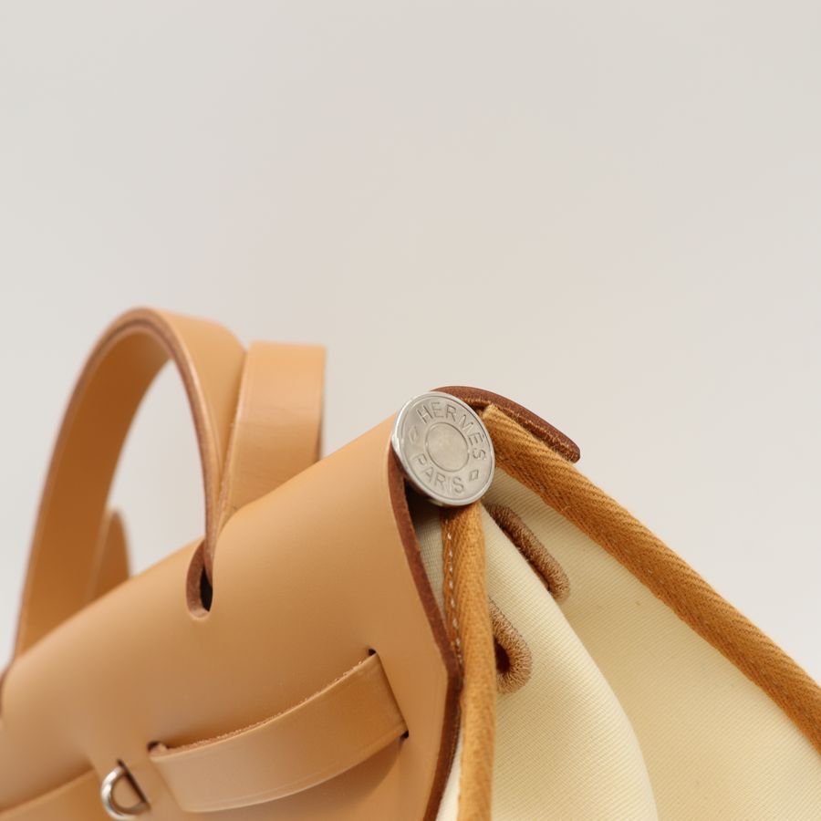 Hermes Herbag Zip 31 鵝黃/棕 拚色 銀扣外縫包邊 D刻-9