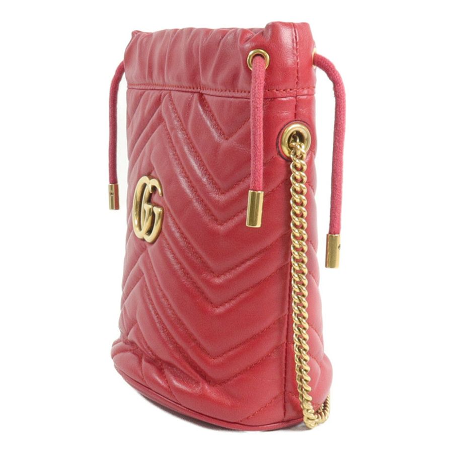 GUCCI 牛皮皮革GG Marmont Mini Bucket鏈帶肩背袋-2