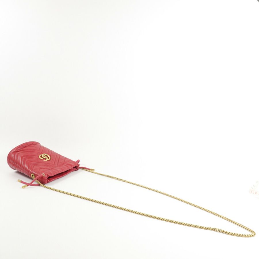 GUCCI 牛皮皮革GG Marmont Mini Bucket鏈帶肩背袋-6