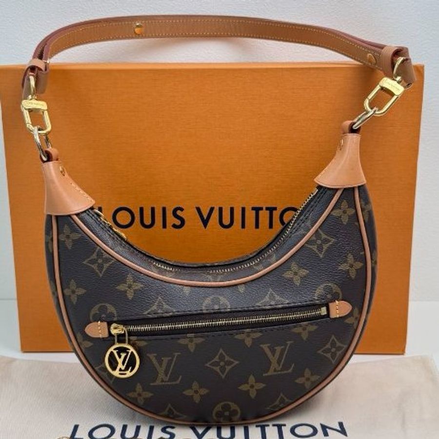 芯片款 路易威登/Louis Vuitton Loop 老花塗層帆佈月亮肩背包-5