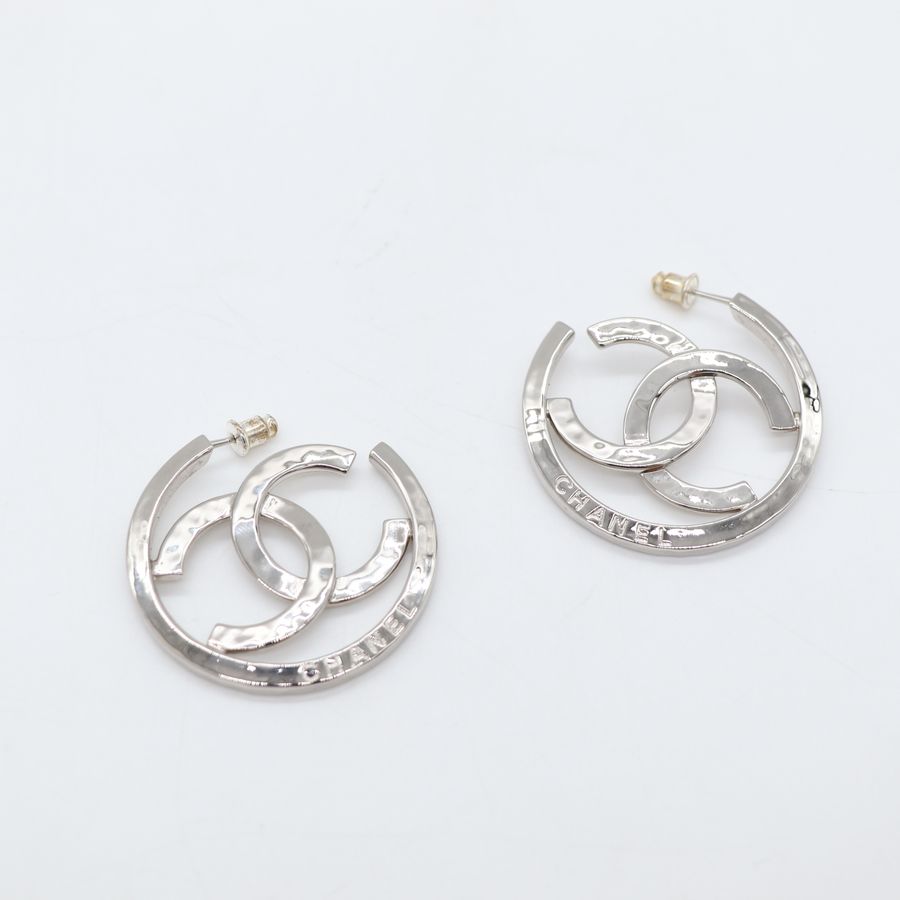 Chanel 香奈兒 CC LOGO 銀色 耳環 耳針-2