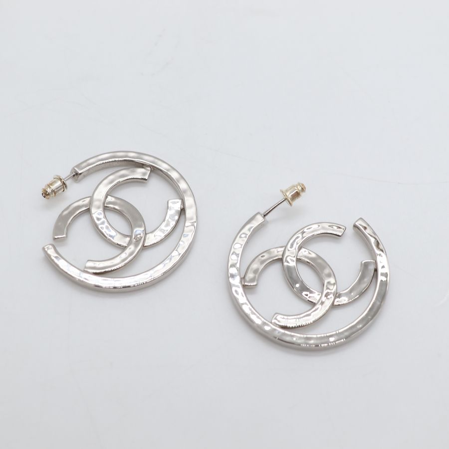 Chanel 香奈兒 CC LOGO 銀色 耳環 耳針-3