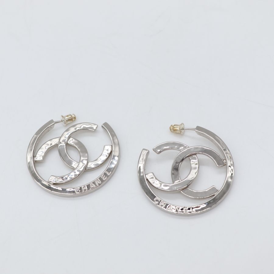 Chanel 香奈兒 CC LOGO 銀色 耳環 耳針-4