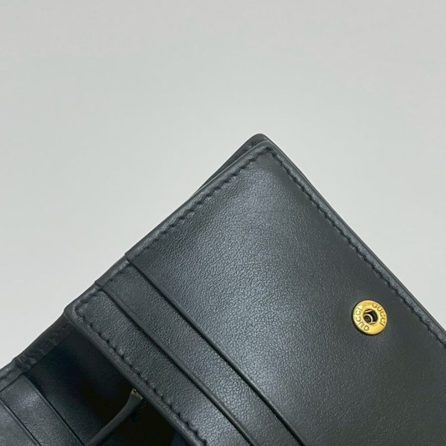 GUCCI Marmont 愛心兩摺拉鍊零錢袋短夾 黑金-11
