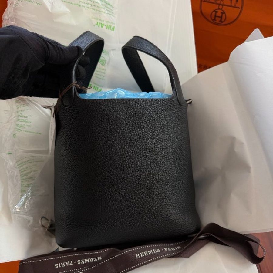 近新品 愛馬仕Hermes Picotin18菜籃子 手拎包 黑银-1