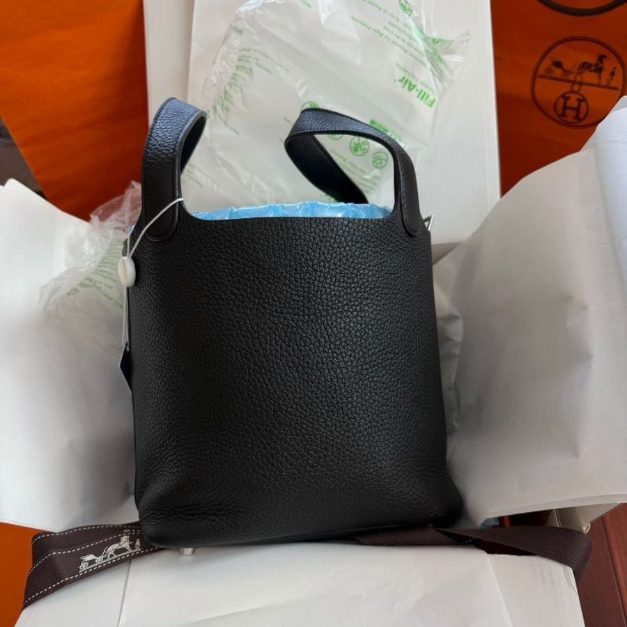 近新品 愛馬仕Hermes Picotin18菜籃子 手拎包 黑银-3