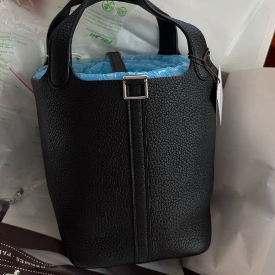 近新品 愛馬仕Hermes Picotin18菜籃子 手拎包 黑银-5