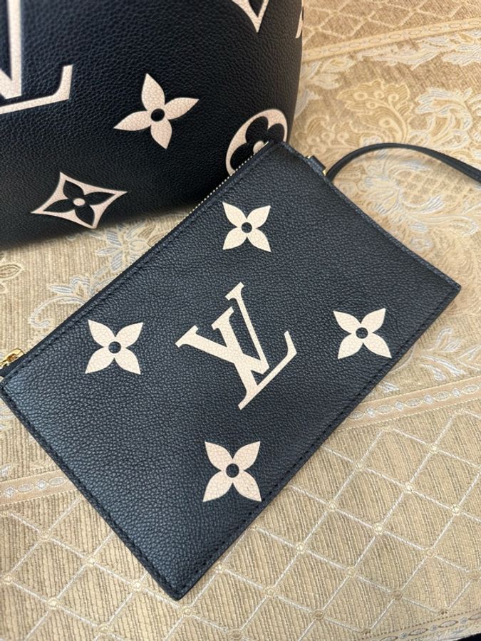LV 黑拼米白牛皮金釦NeoNoe MM手提肩斜背水桶包M45497-13