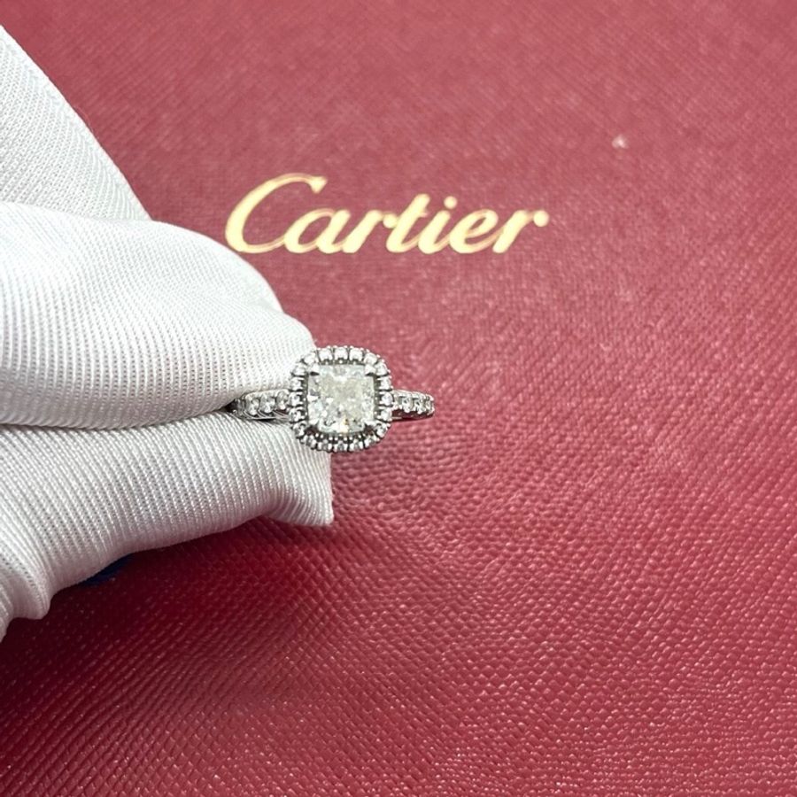 Cartier卡地亞 Destinee系列 PT950鉑金圍鑲鑽一克拉枕形鑽石戒指,48碼 主鑽1.04ct,H色,VVS1淨度 配件∶發票,GIA證書-0