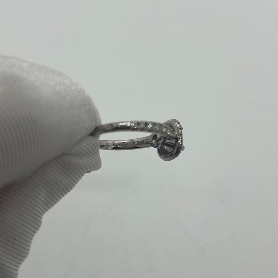 Cartier卡地亞 Destinee系列 PT950鉑金圍鑲鑽一克拉枕形鑽石戒指,48碼 主鑽1.04ct,H色,VVS1淨度 配件∶發票,GIA證書-3