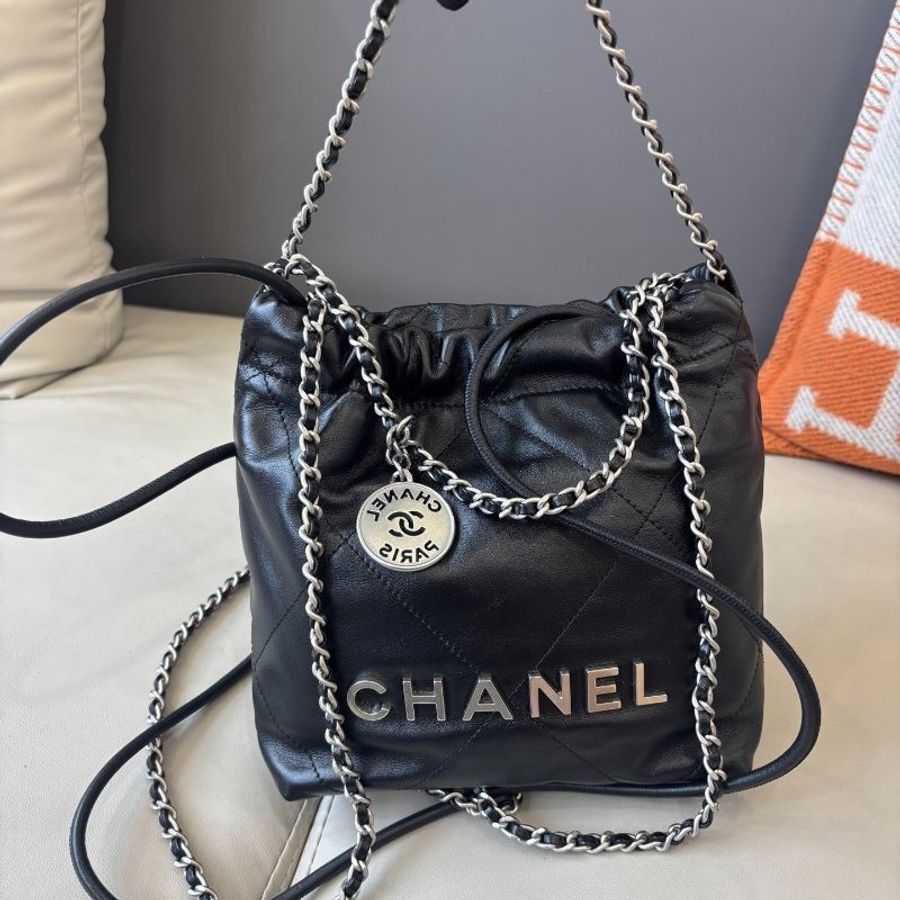 近新品 香奈兒/Chanel 黑銀迷你22Bag 芯片款-5