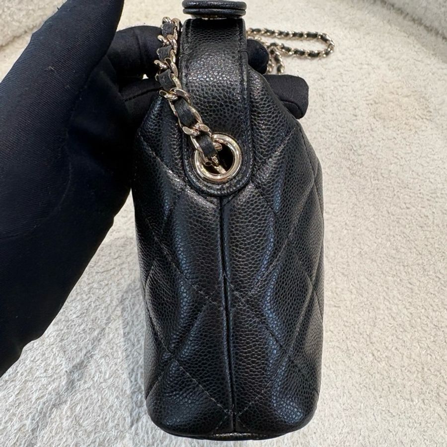 Chanel/ 香奈兒 hobo 飯盒包手輓包斜背包 黑金荔枝皮 25c-6