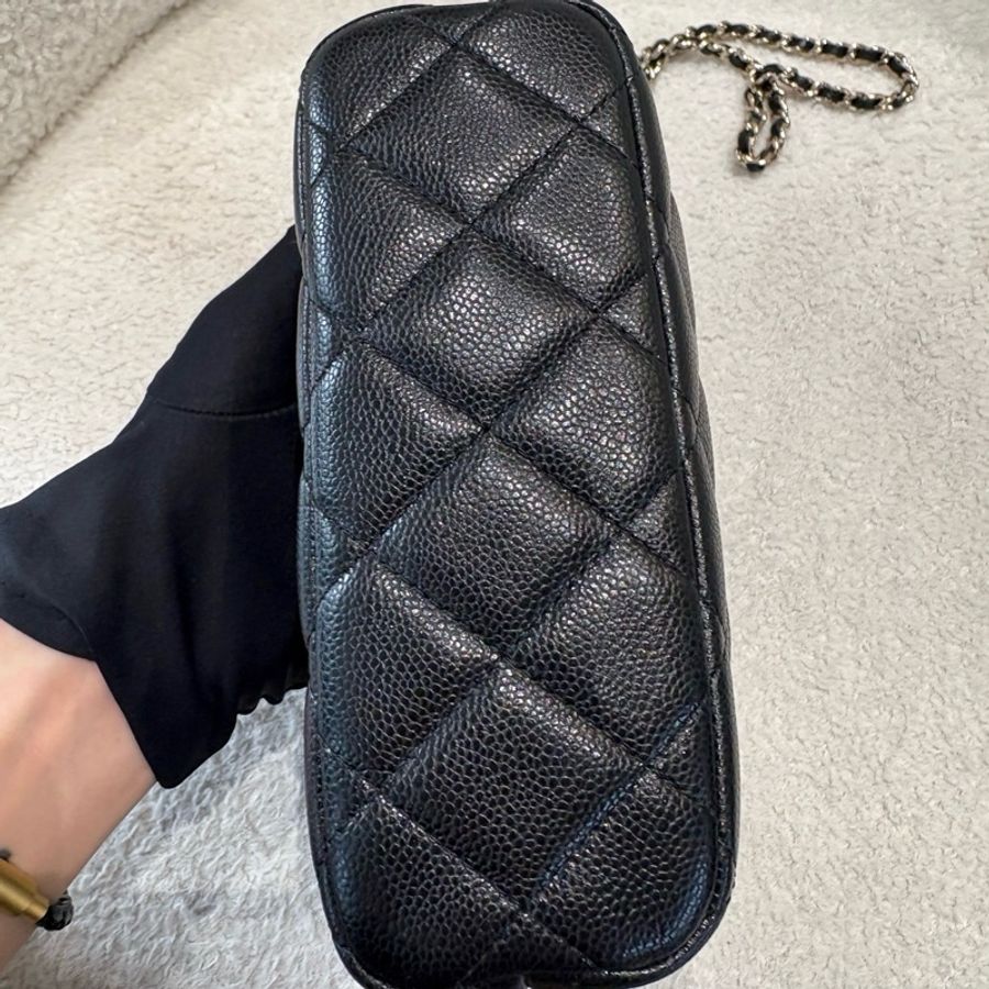 Chanel/ 香奈兒 hobo 飯盒包手輓包斜背包 黑金荔枝皮 25c-7