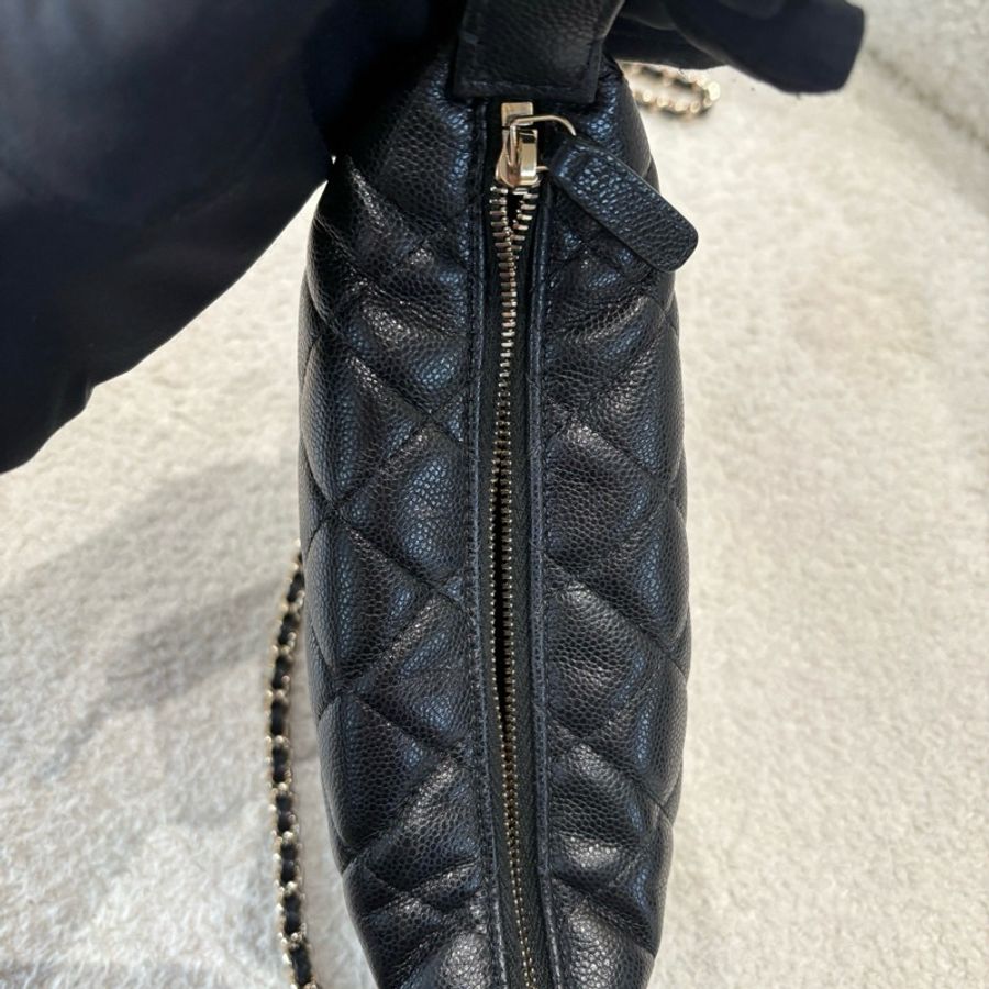 Chanel/ 香奈兒 hobo 飯盒包手輓包斜背包 黑金荔枝皮 25c-8