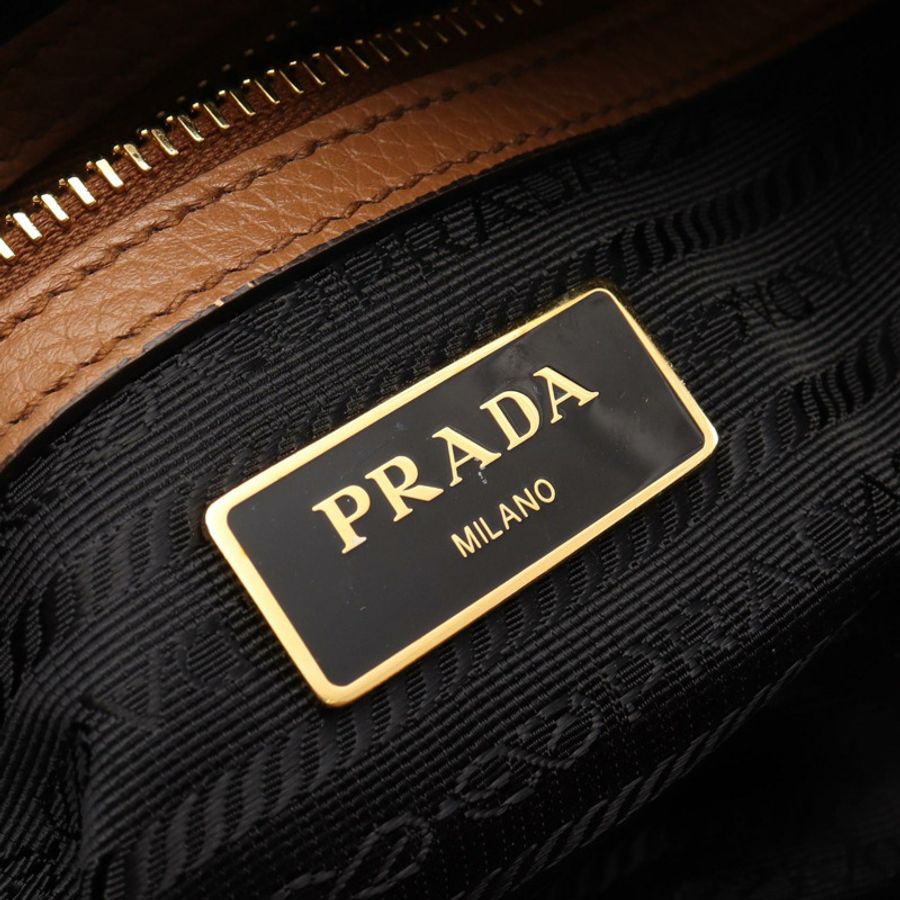 PRADA VITTELO PHENIX 肩挎斜背包 1BB108 棕色皮革 二手 女士-3
