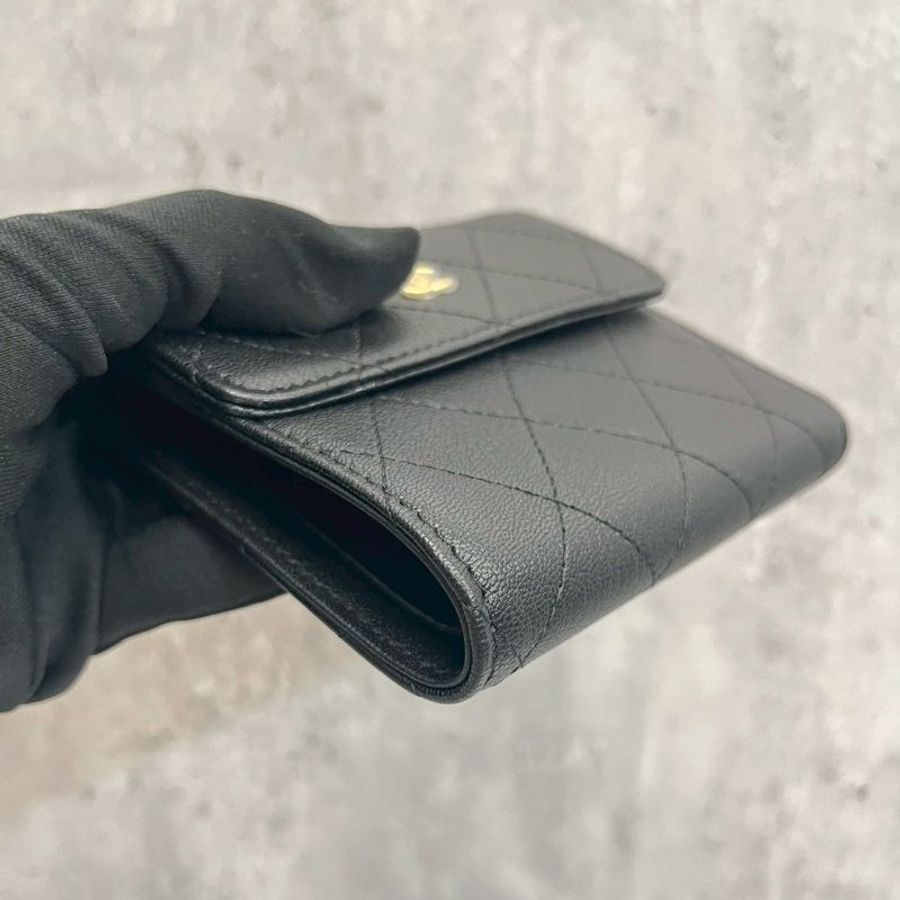 Chanel 三摺黑金短夾 荔枝皮-5