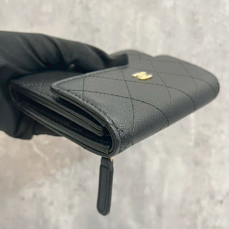 Chanel 三摺黑金短夾 荔枝皮-7