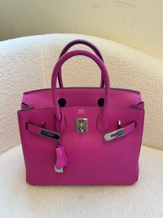 愛馬仕 Birkin 30,L3 玫瑰紫粉 Togo 皮,銀扣,C 刻印,附皮牌、鑰匙、鎖。-3