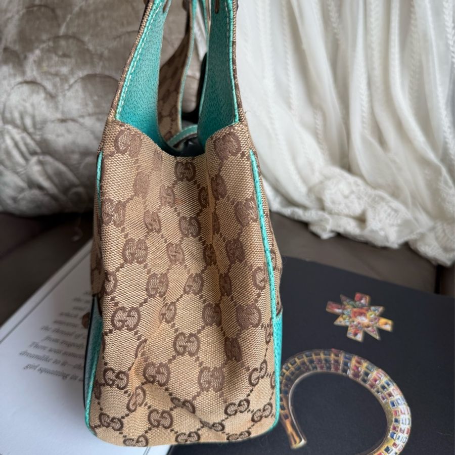 古馳 Gucci 中古 絕版 經典 老花 Jackie Bag 超級罕有 tiffany blue 賈姬包 腋下包 Nailhead Bardot Hobo 肩背包-4