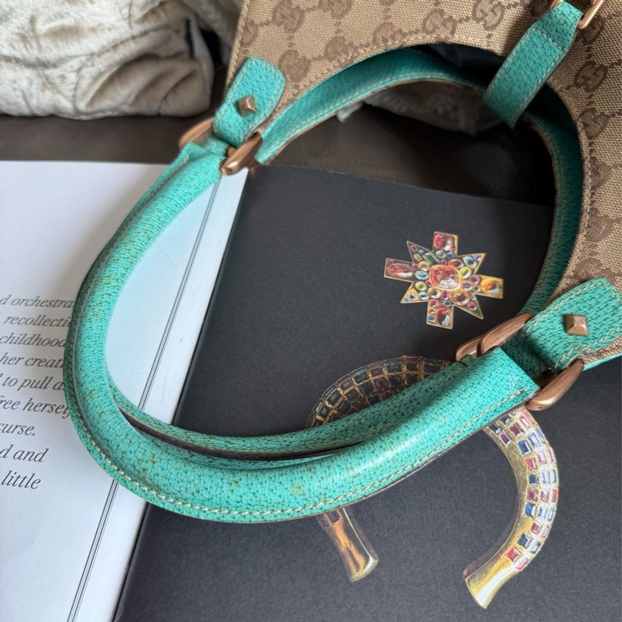 古馳 Gucci 中古 絕版 經典 老花 Jackie Bag 超級罕有 tiffany blue 賈姬包 腋下包 Nailhead Bardot Hobo 肩背包-13