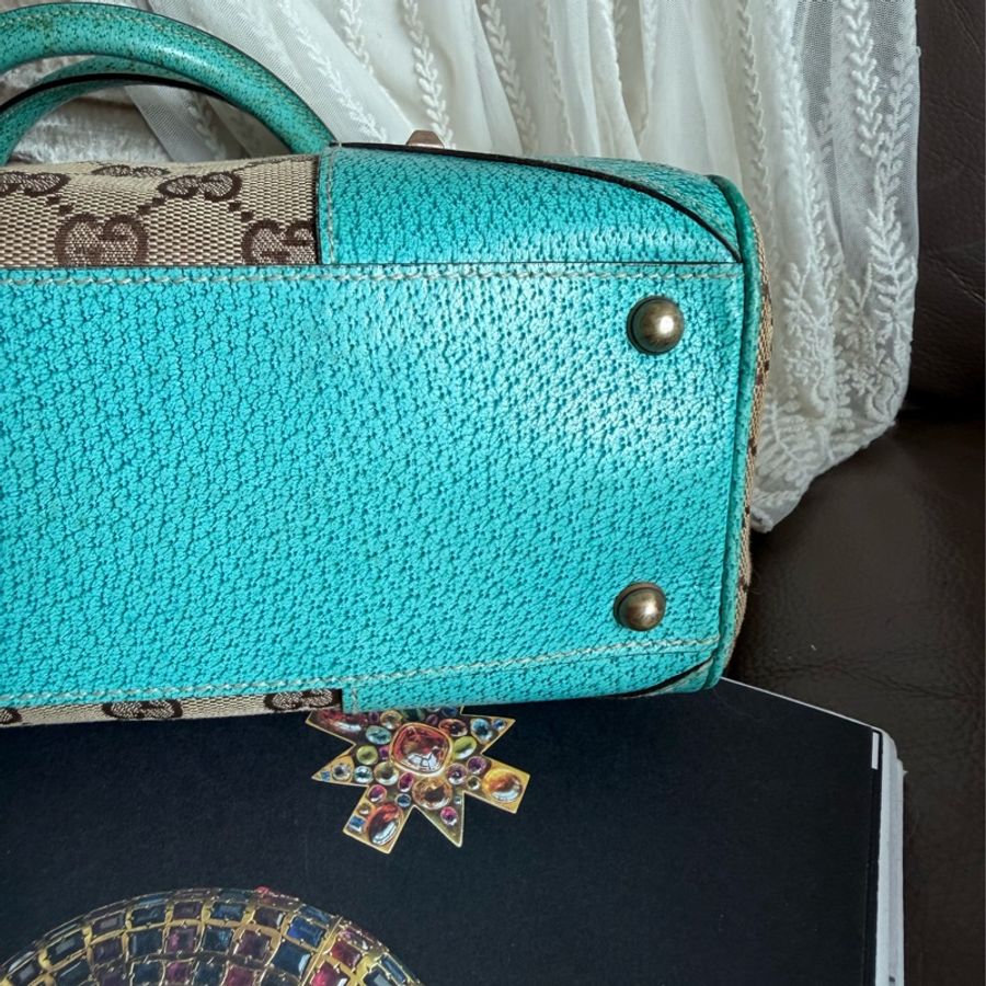 古馳 Gucci 中古 絕版 經典 老花 Jackie Bag 超級罕有 tiffany blue 賈姬包 腋下包 Nailhead Bardot Hobo 肩背包-14