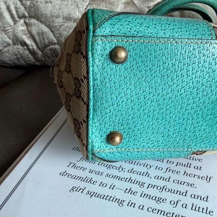 古馳 Gucci 中古 絕版 經典 老花 Jackie Bag 超級罕有 tiffany blue 賈姬包 腋下包 Nailhead Bardot Hobo 肩背包-15