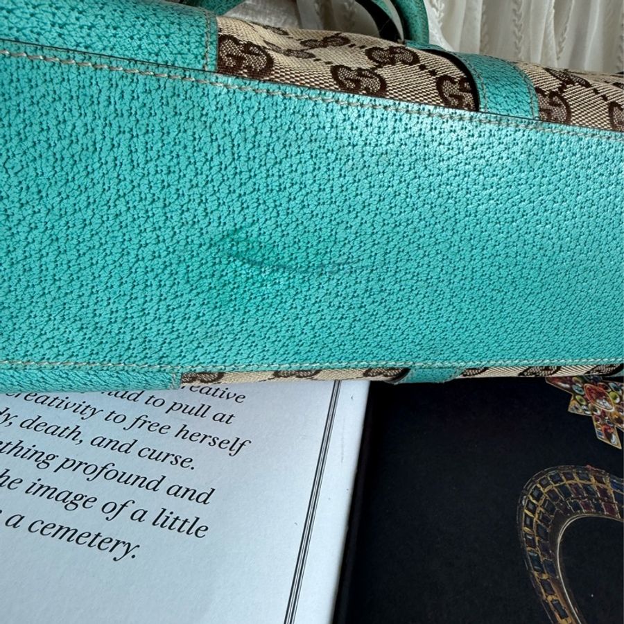 古馳 Gucci 中古 絕版 經典 老花 Jackie Bag 超級罕有 tiffany blue 賈姬包 腋下包 Nailhead Bardot Hobo 肩背包-16