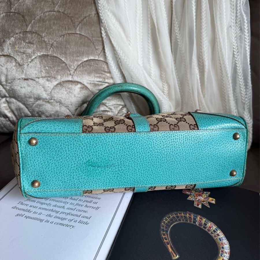 古馳 Gucci 中古 絕版 經典 老花 Jackie Bag 超級罕有 tiffany blue 賈姬包 腋下包 Nailhead Bardot Hobo 肩背包-17