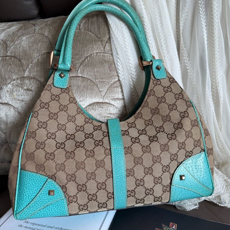 古馳 Gucci 中古 絕版 經典 老花 Jackie Bag 超級罕有 tiffany blue 賈姬包 腋下包 Nailhead Bardot Hobo 肩背包-18
