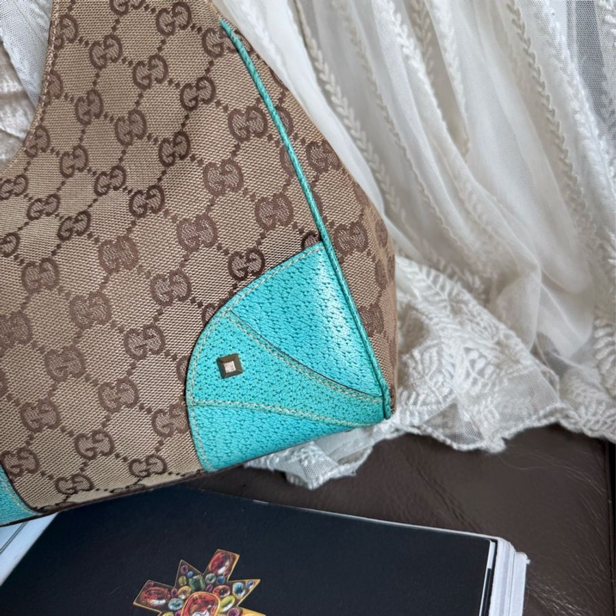 古馳 Gucci 中古 絕版 經典 老花 Jackie Bag 超級罕有 tiffany blue 賈姬包 腋下包 Nailhead Bardot Hobo 肩背包-19