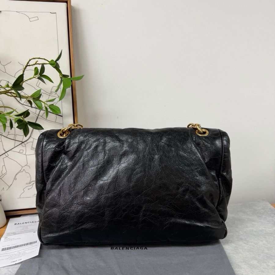 Balenciaga巴黎世家 monaco 黑金油蠟皮 單肩包斜挎包 中號鏈條包-1