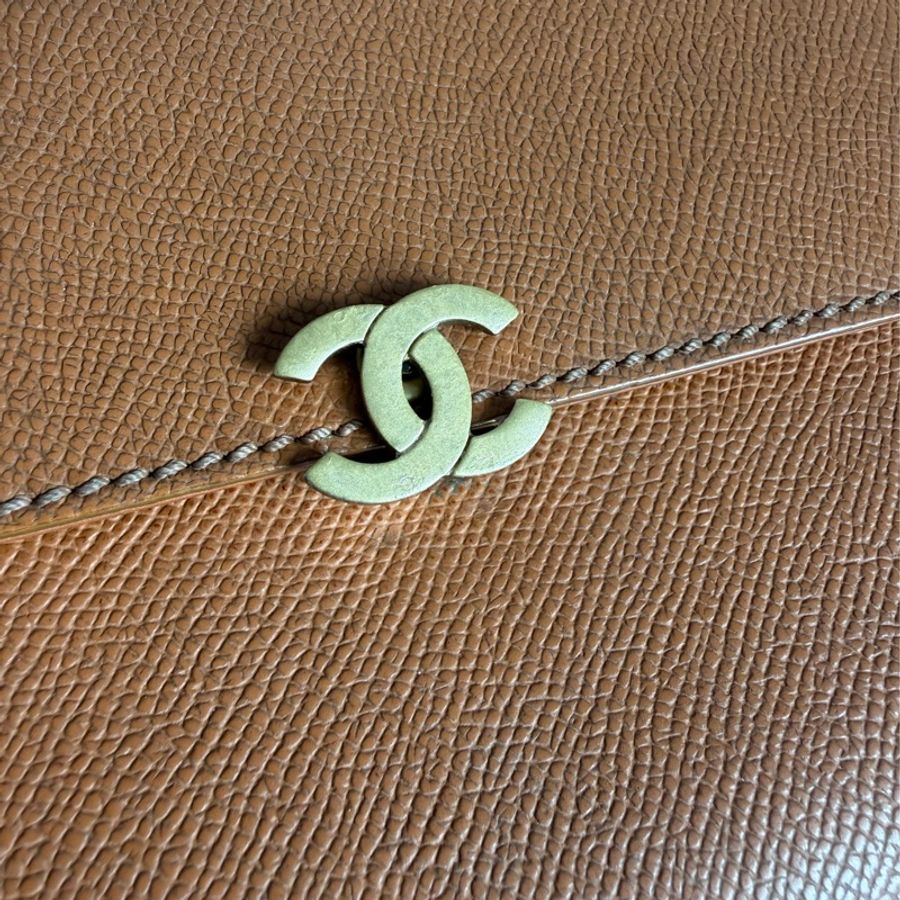 香奈兒 chanel 金棕色 蜜糖色 中古 鏈子皮夾 woc wallet on chain 金扣 翻蓋包 wallet 長夾 牛皮 魚子皮 荔枝皮 斜背包-14