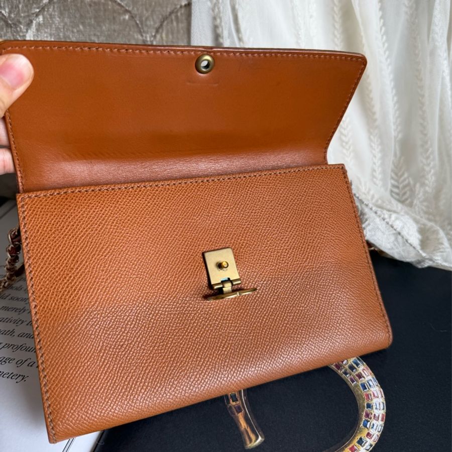 香奈兒 chanel 金棕色 蜜糖色 中古 鏈子皮夾 woc wallet on chain 金扣 翻蓋包 wallet 長夾 牛皮 魚子皮 荔枝皮 斜背包-15