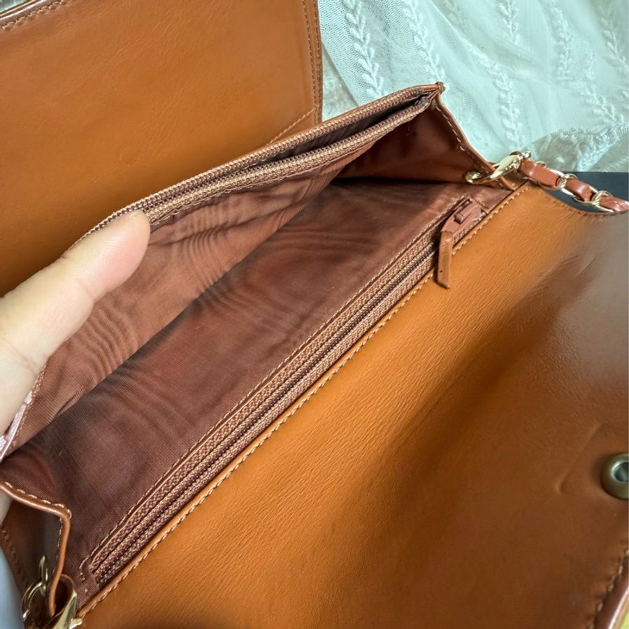 香奈兒 chanel 金棕色 蜜糖色 中古 鏈子皮夾 woc wallet on chain 金扣 翻蓋包 wallet 長夾 牛皮 魚子皮 荔枝皮 斜背包-21
