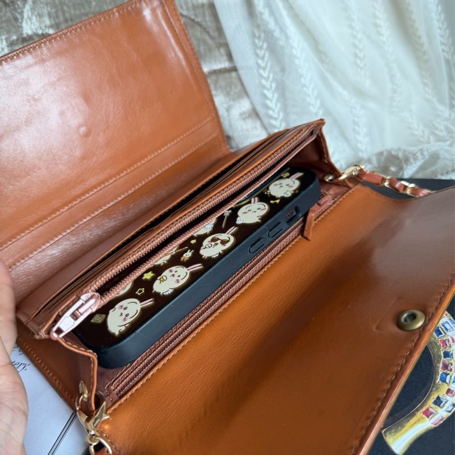 香奈兒 chanel 金棕色 蜜糖色 中古 鏈子皮夾 woc wallet on chain 金扣 翻蓋包 wallet 長夾 牛皮 魚子皮 荔枝皮 斜背包-22