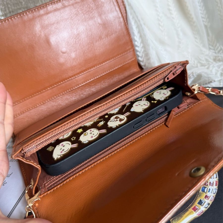 香奈兒 chanel 金棕色 蜜糖色 中古 鏈子皮夾 woc wallet on chain 金扣 翻蓋包 wallet 長夾 牛皮 魚子皮 荔枝皮 斜背包-23