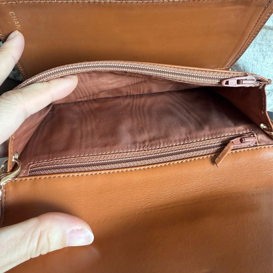 香奈兒 chanel 金棕色 蜜糖色 中古 鏈子皮夾 woc wallet on chain 金扣 翻蓋包 wallet 長夾 牛皮 魚子皮 荔枝皮 斜背包-26