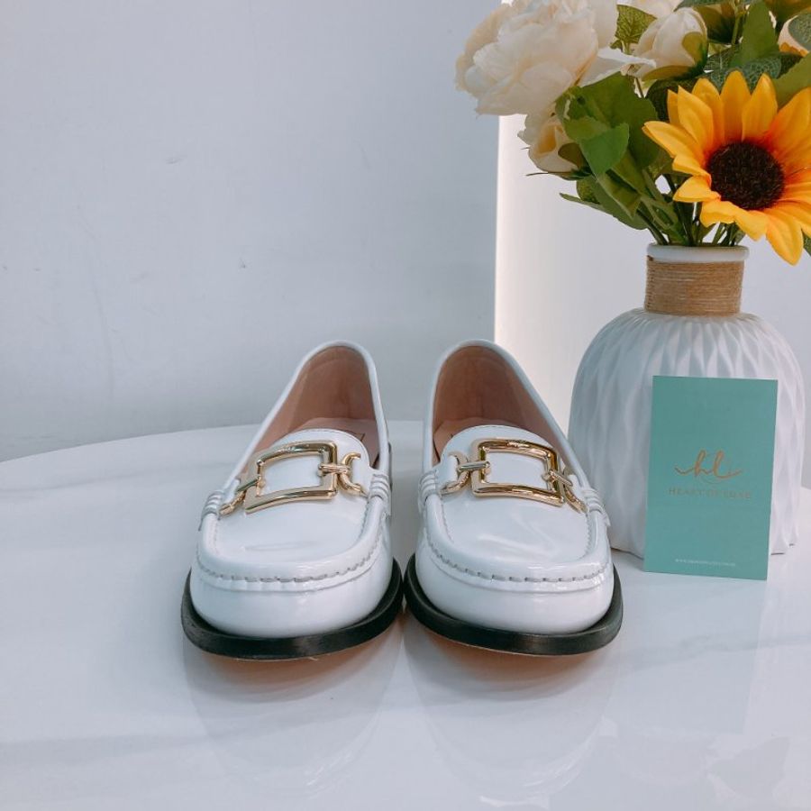 MS0780	Roger Vivier 羅傑維維亞經典扣牛律鞋 Metal Buckle Morsetto Size 38.5 Patent Leather  White x GHW-1