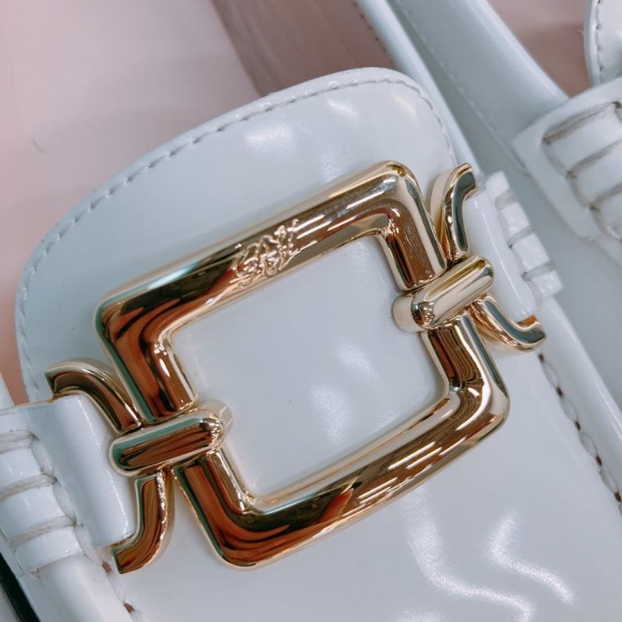 MS0780	Roger Vivier 羅傑維維亞經典扣牛律鞋 Metal Buckle Morsetto Size 38.5 Patent Leather  White x GHW-4