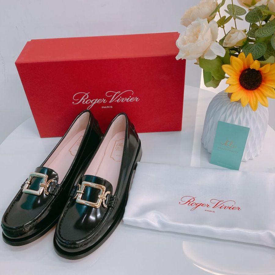 MS0781	Roger Vivier 羅傑維維亞經典扣牛律鞋 Metal Buckle Morsetto Size 38.5 Patent Leather  Black x GHW-12
