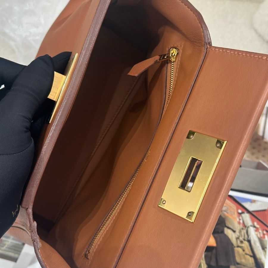Hermes 愛馬仕 mini 2424 手提包斜挎包 金棕金扣-7