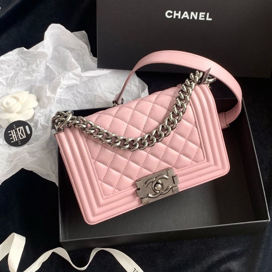 CHANEL 24A粉紫色銀扣 魚子醬Leboy 小號 晶片款-1