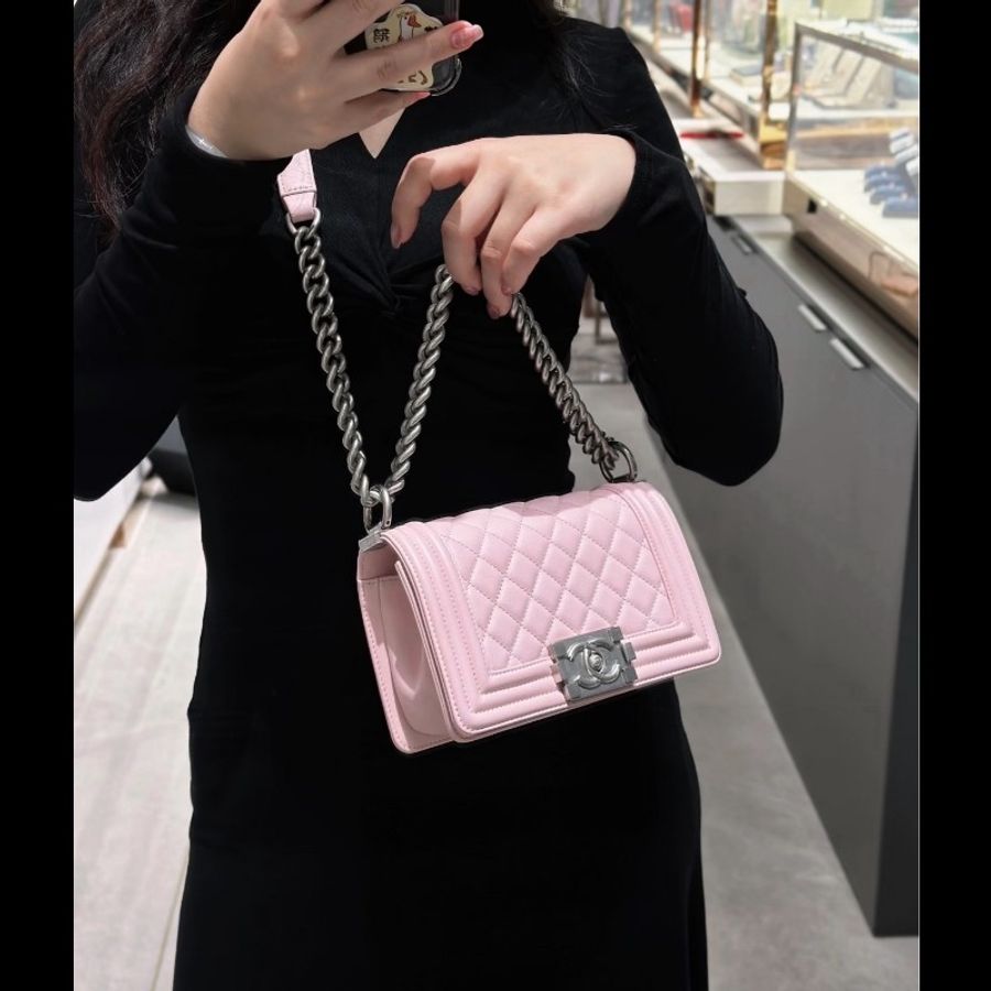CHANEL 24A粉紫色銀扣 魚子醬Leboy 小號 晶片款-2