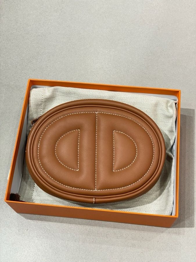 99新 愛馬仕 Hermes Loop豬鼻子腰包 金棕銀扣swift z刻-1