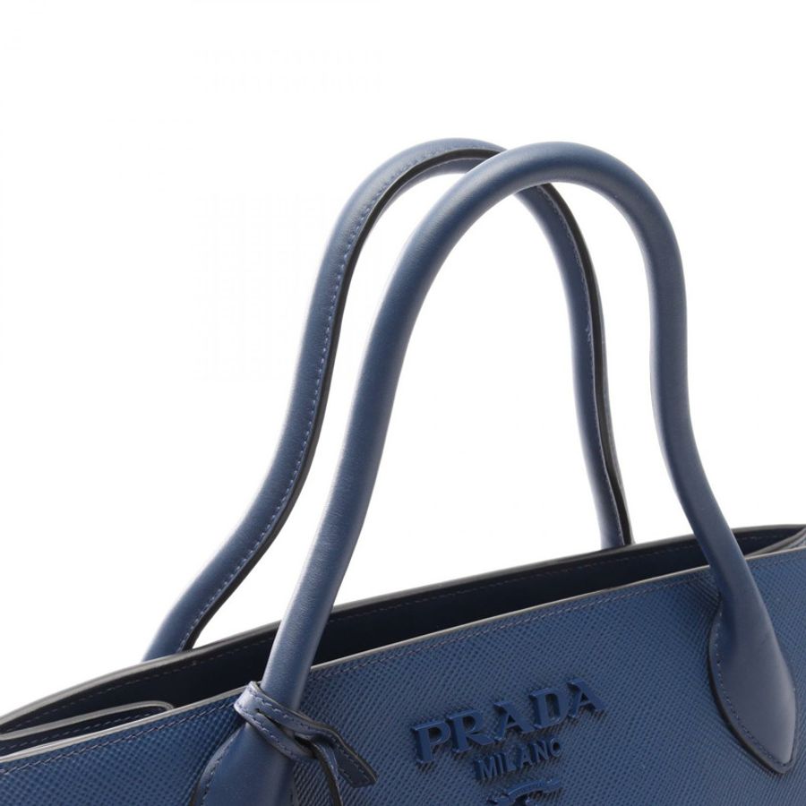 PRADA SAFFIANO CUIR C Monochrome 單肩手提包 1BA155 皮革 藍色 二手 女士-4