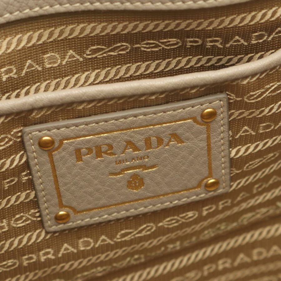 PRADA VIT.DAINO 肩背斜背包,米色皮革,二手女款-3