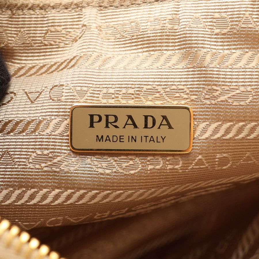 PRADA 三角形肩背包/手拿包 1BC543 帆布皮革 米白色 二手 女士-3