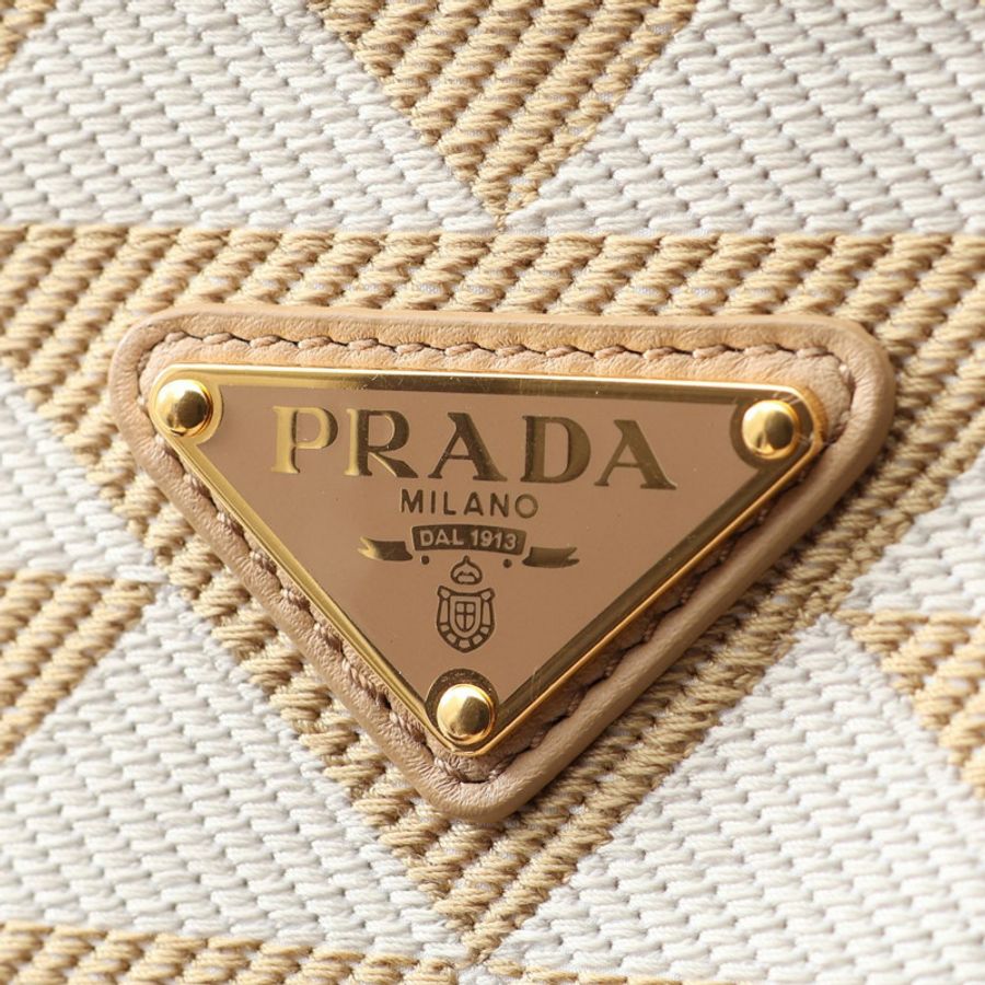PRADA 三角形肩背包/手拿包 1BC543 帆布皮革 米白色 二手 女士-5